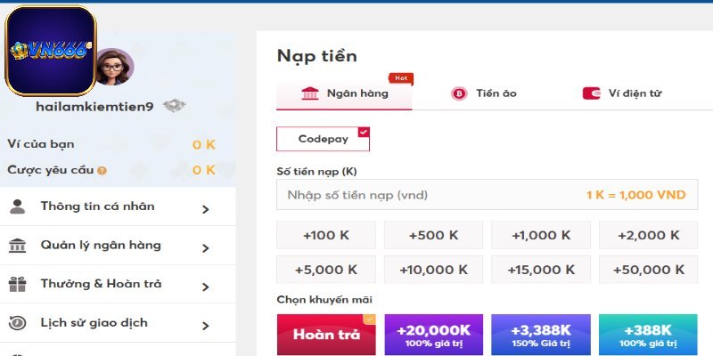 Quy trình hướng dẫn nạp tiền VN666 nhanh gọn, dễ dàng