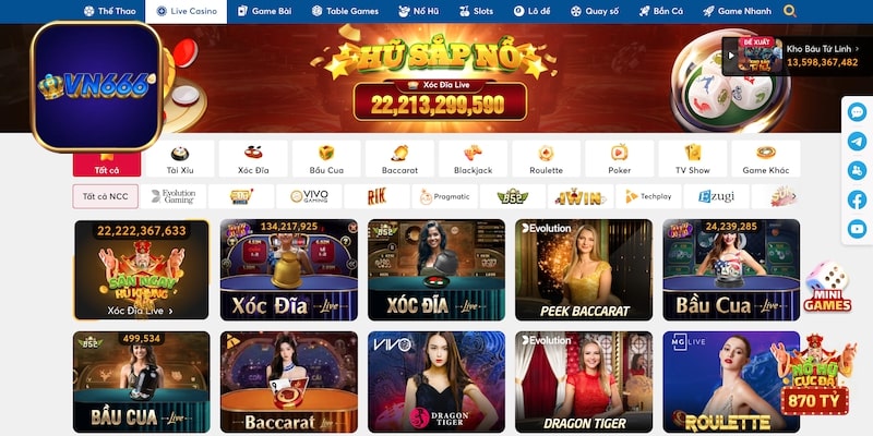 Các sảnh game casino tại VN666